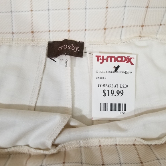 Crosby Women’s Pants Sz XL Pull On High Rise Straight Leg Beige Checker Pattern - Picture 8 of 11